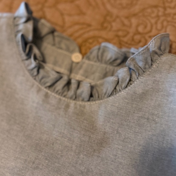 Light Pastel Blue Green Ruffled Puff Sleeve Babydoll Crop Top, M - Picture 5 of 9